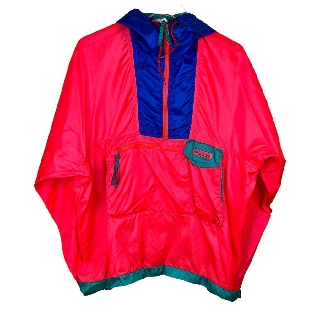 COLUMBIA Windbreaker Royal Blue, Neon Pink, and Teal Green Men's Medium